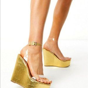 NWOT ASOS Gold and Clear High Wedge